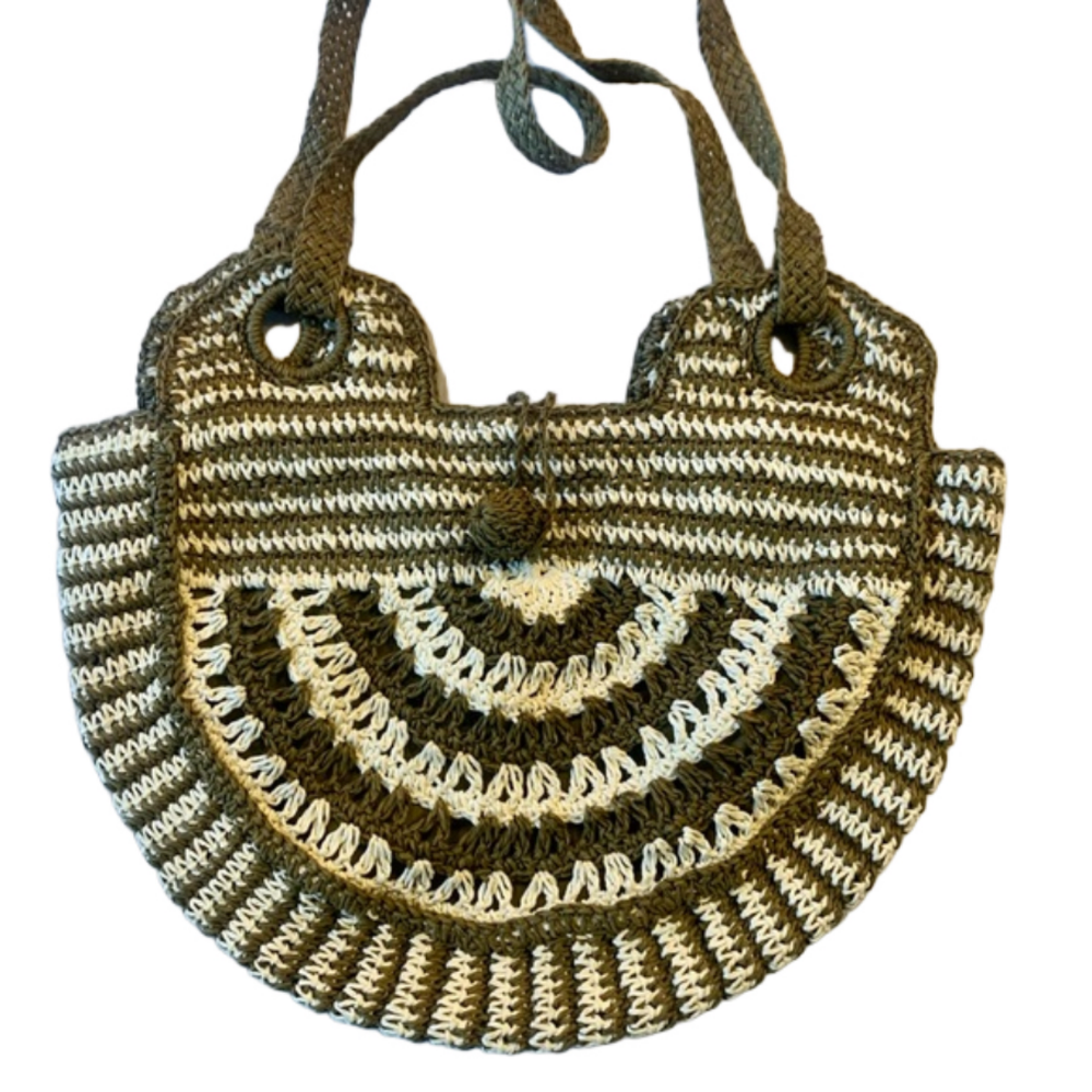 Split Summer Brown and Cream Hobo Bag Medium Paper Purse Satchel Vintage